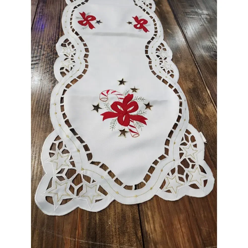 Elegant Christmas Embroidered Table Runner 13 x 70 Inch Cutwork